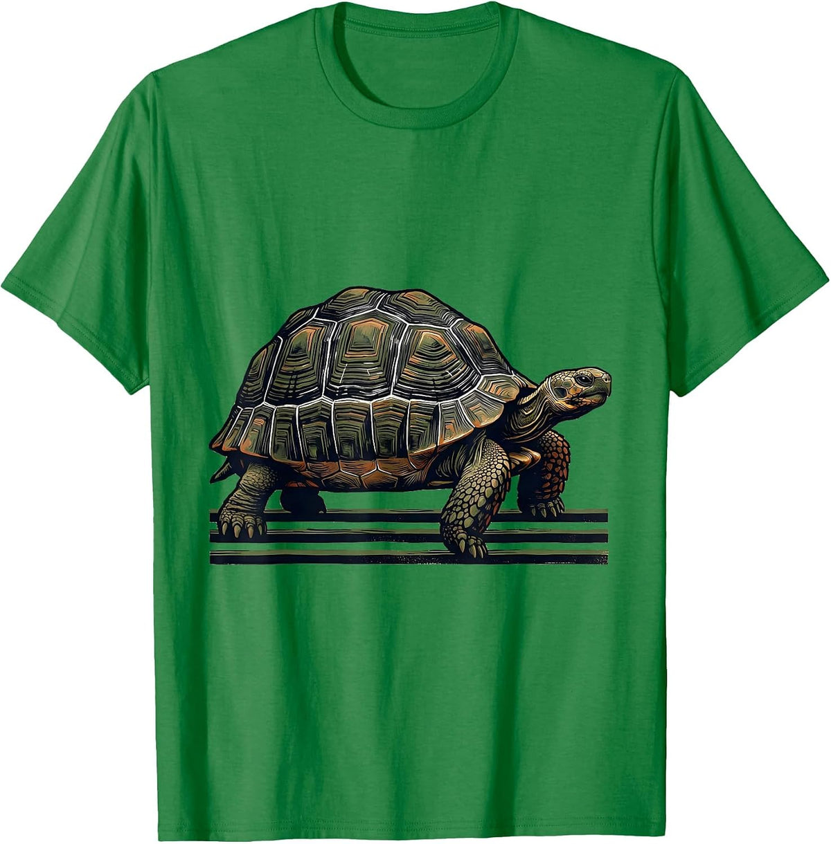 Men's Low Profile Tortoise Linocut Turtle Lover Gift T-Shirt - Kelly Green