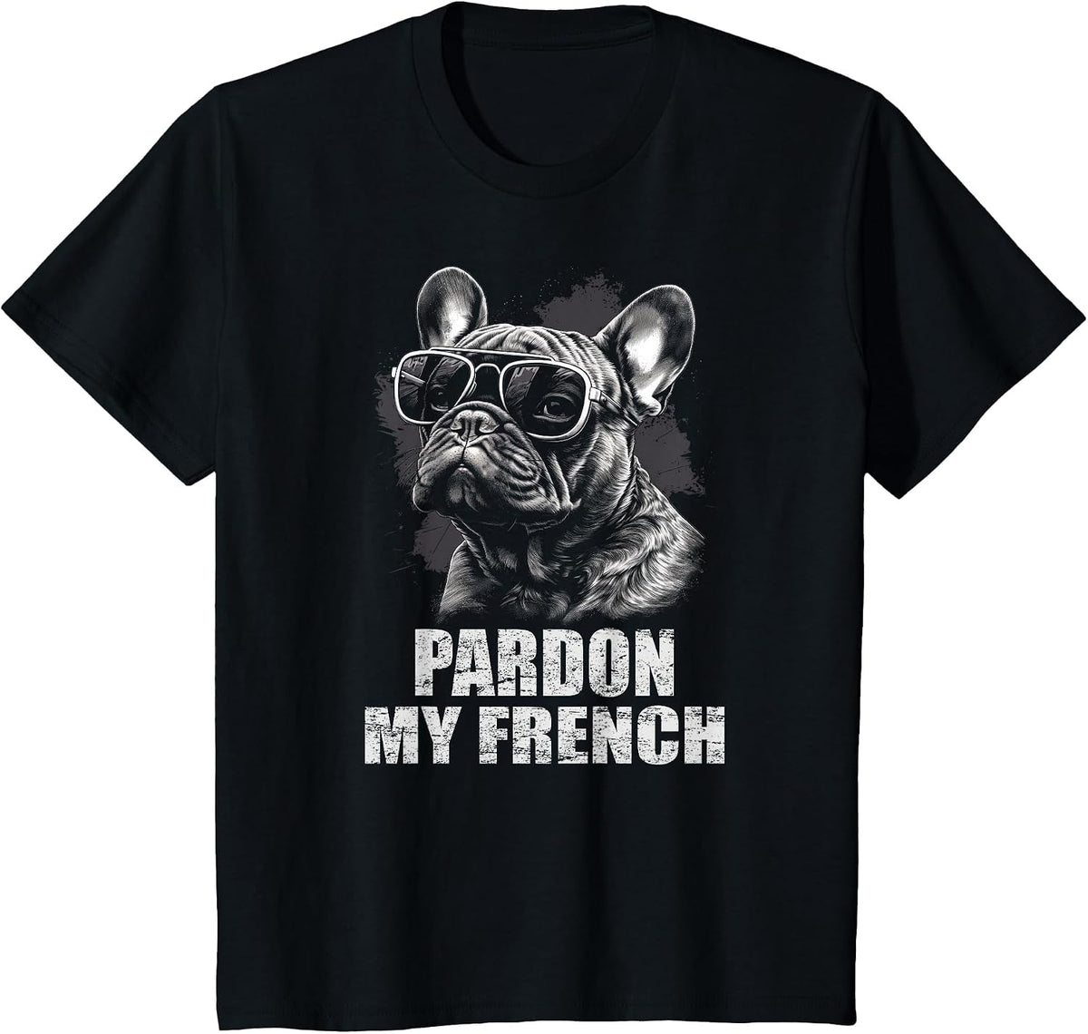 French Bulldog Funny Art with Pardon My French Design T-Shirt - Black