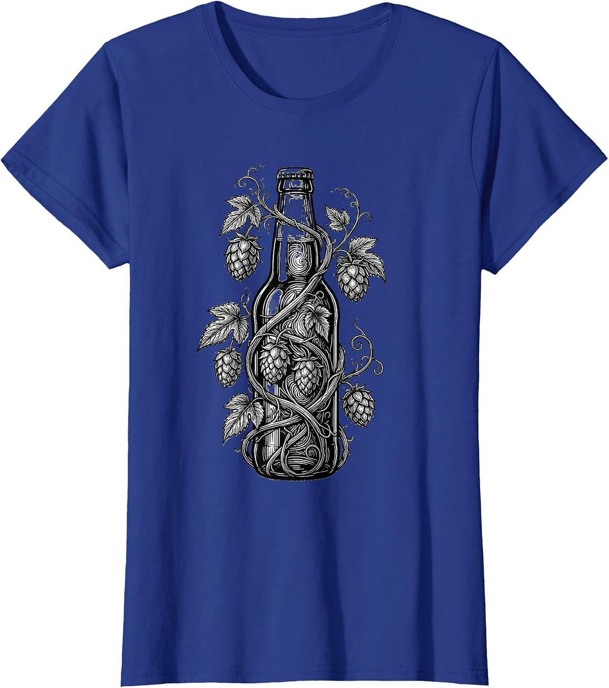 Women's Hop Vine Wrapped Beer Bottle Illustration T-Shirt - Royal Blue
