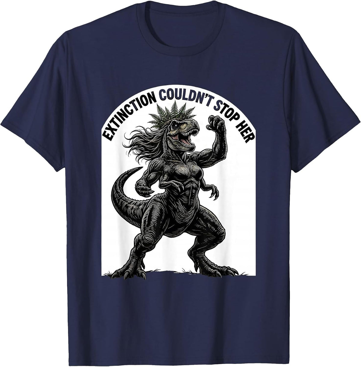 Men's Extinction Couldn't Stop Her Dinosaur Design T-Shirt - Navy Blue