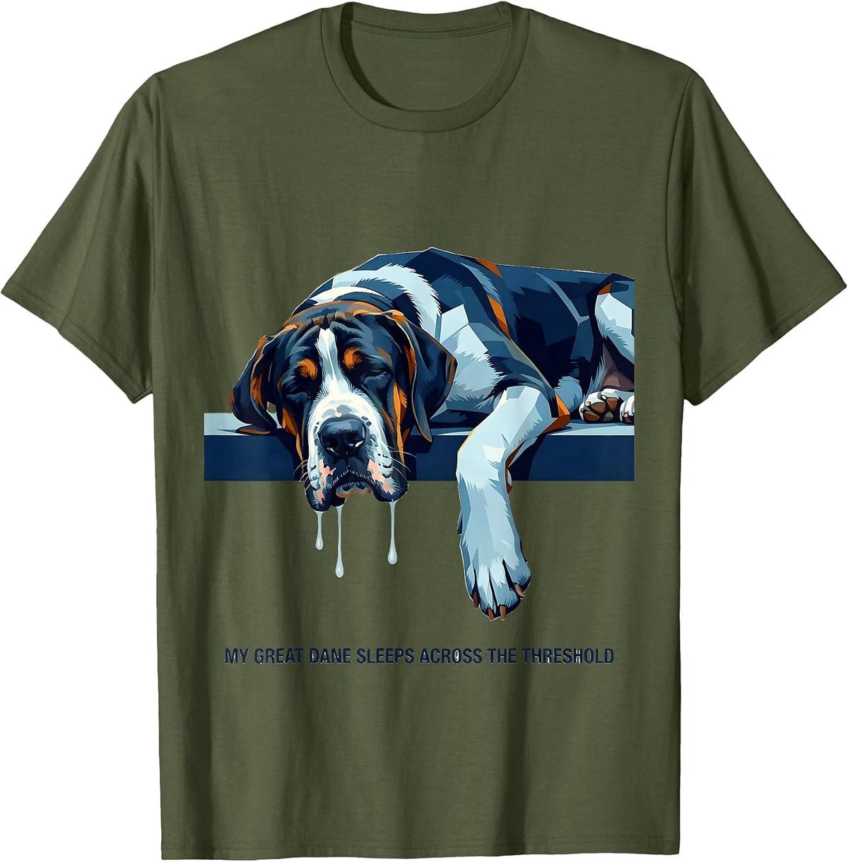 Men's My Great Dane Sleeps Across The Threshold Funny T-Shirt - Olive Green