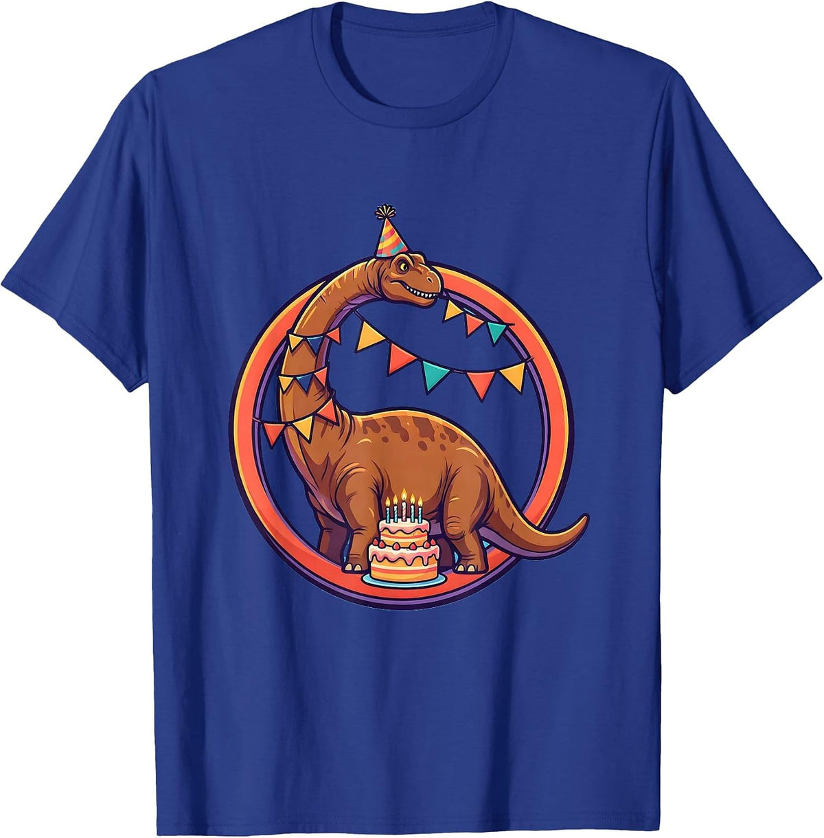 Brachiosaurus Birthday Banner Dinosaur Graphic T-Shirt - Royal Blue