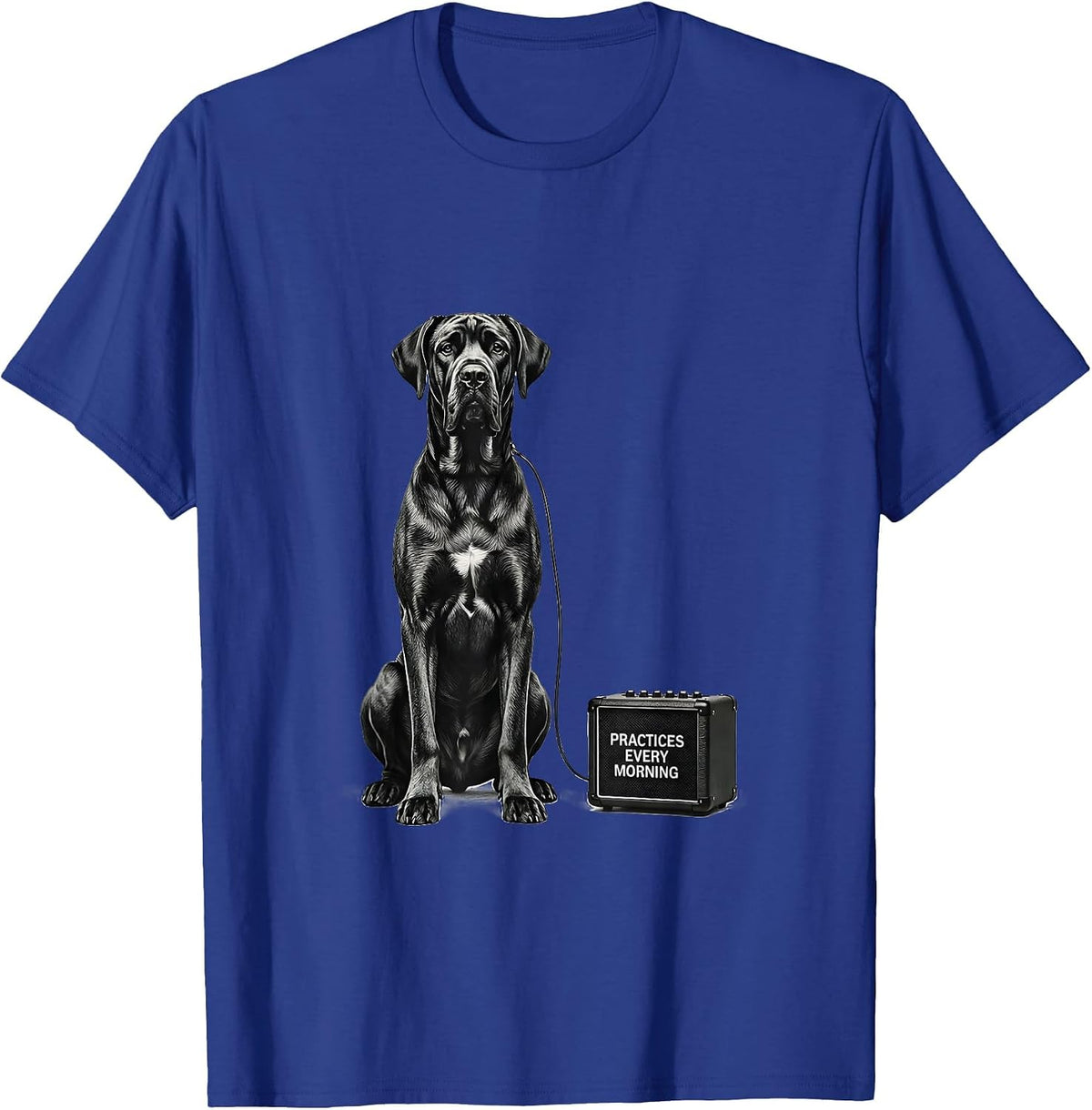 Men's Practices Every Morning Great Dane Rock Guitarist Dog Lover T-Shirt - Royal Blue