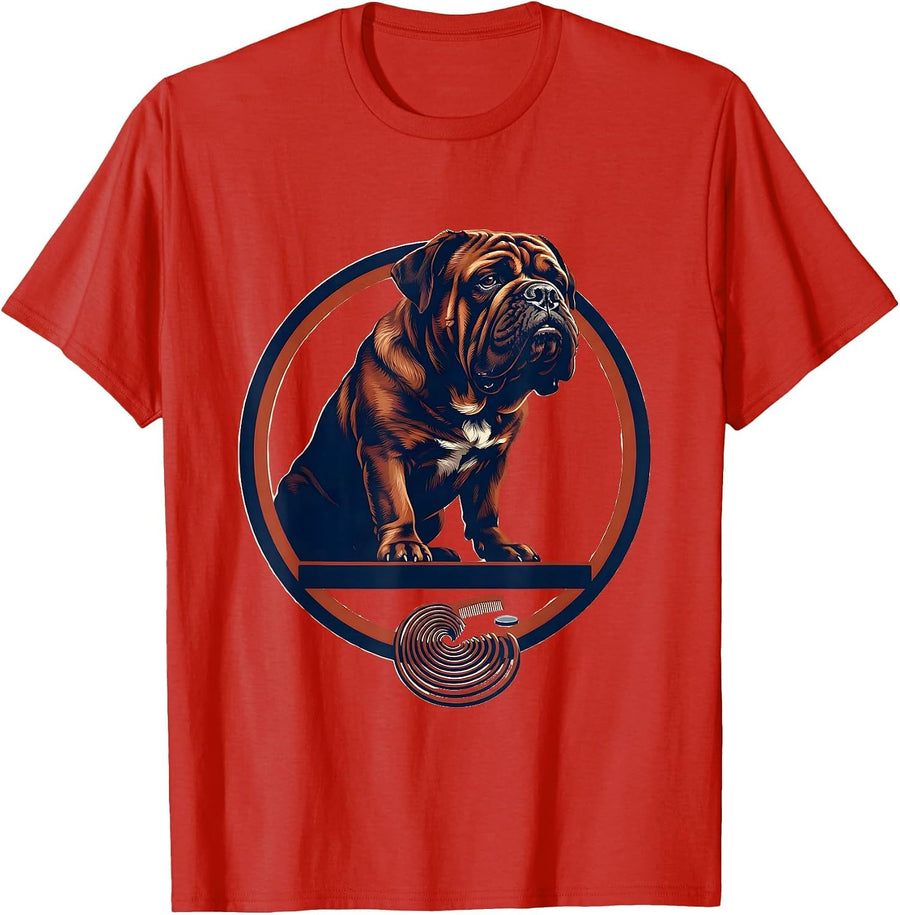 Men's Dogue de Bordeaux Japanese Kanagawa Wave Surfing Dog T-Shirt - Red