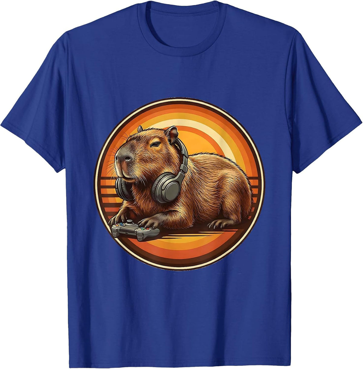 Capybara Gamer Retro 70s Meme Humor T-Shirt - Royal Blue