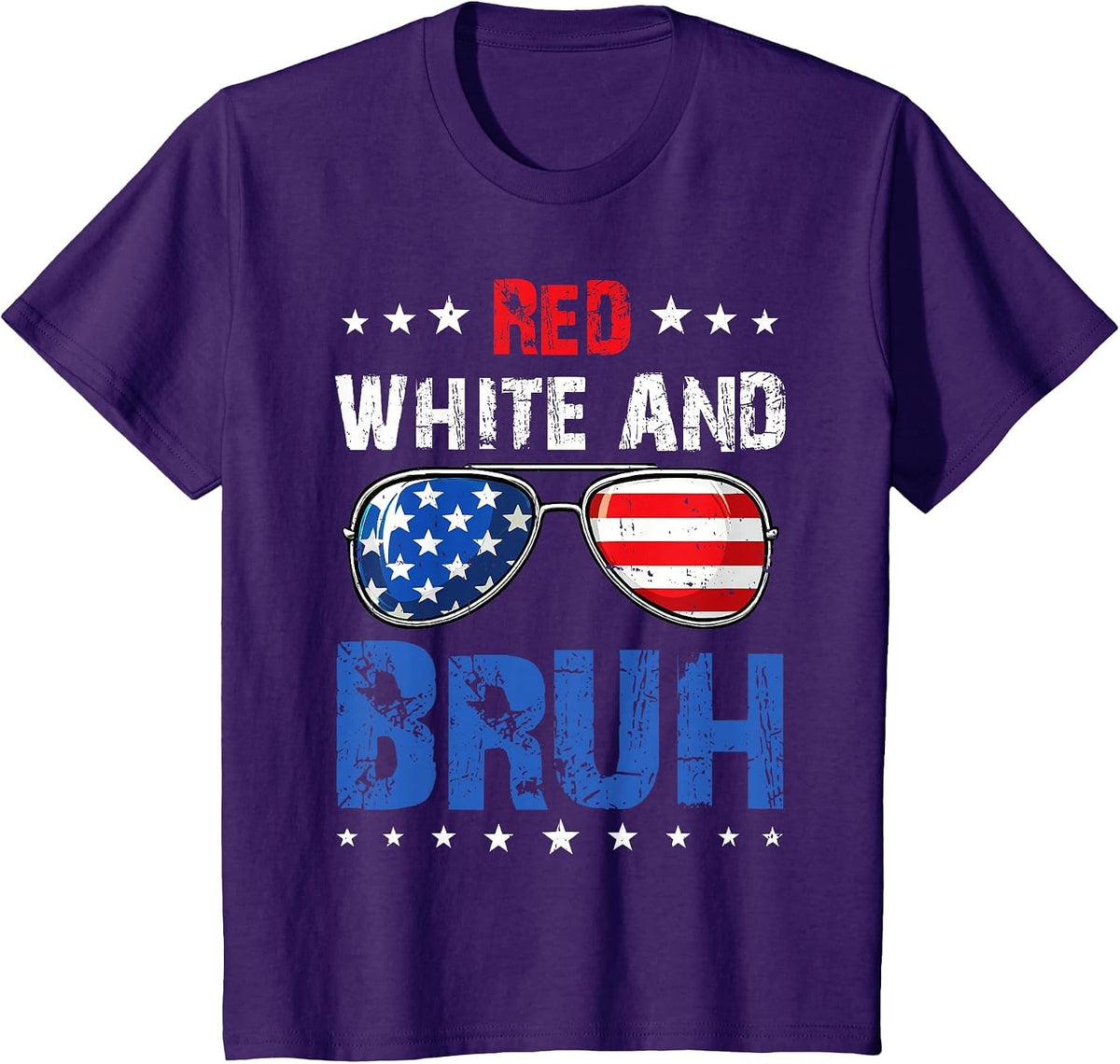 Red White and Bruh 4th of July Boys Patriotic Teens Kids T-Shirt - Purple