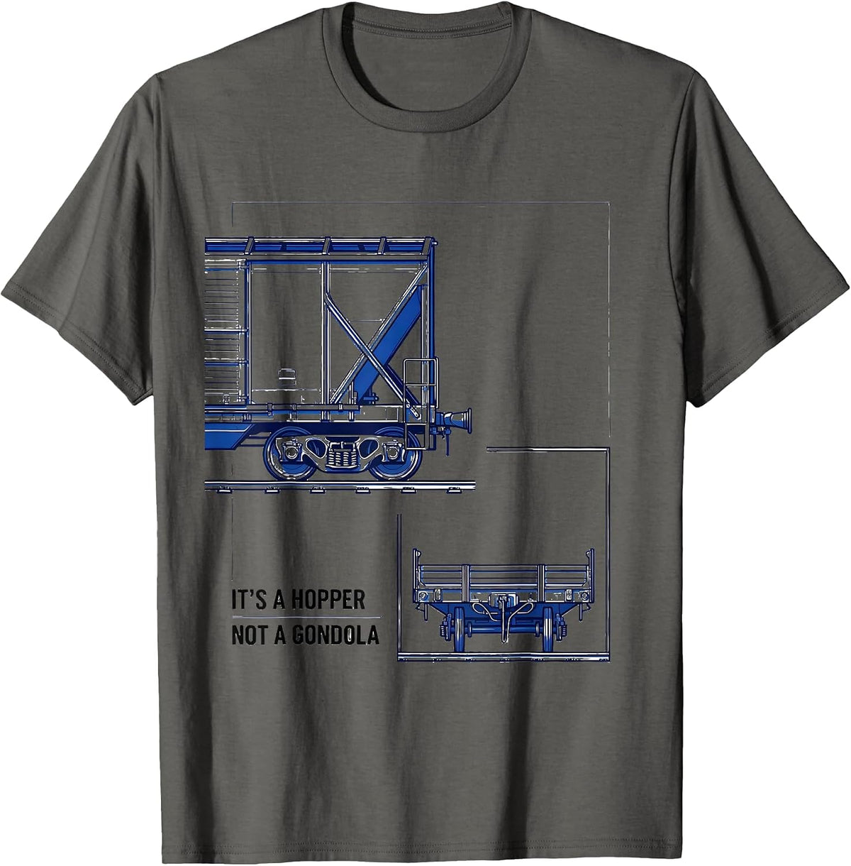 Men's It's A Hopper, Not A Gondola Funny Train Enthusiast Model T-Shirt - Asphalt Grey