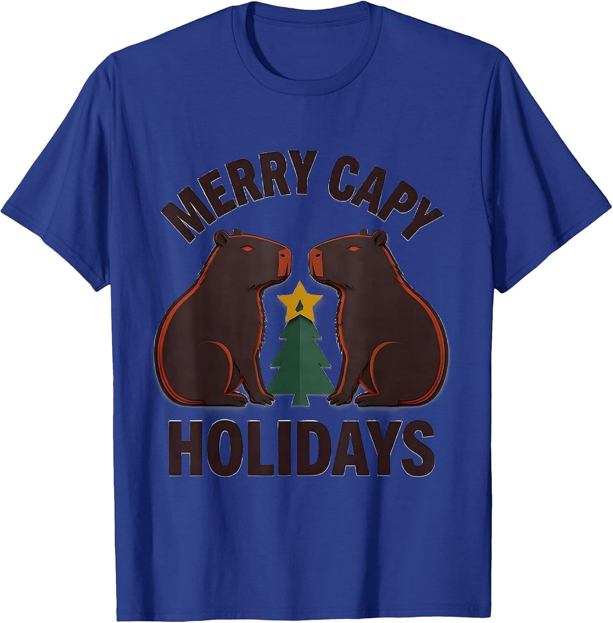 Men's Merry Capy Holidays Cute Capybara Christmas Family Humor T-Shirt - Royal Blue