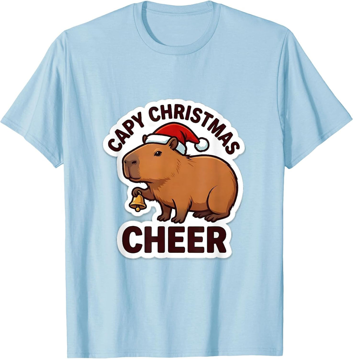 Men's Capy Christmas Cheer Cute Capybara Santa Hat Funny Christmas T-Shirt - Baby Blue