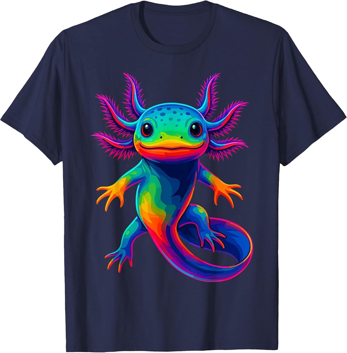 Axolotl Beautiful Colorful Kawaii Axolot T-Shirt - Navy Blue