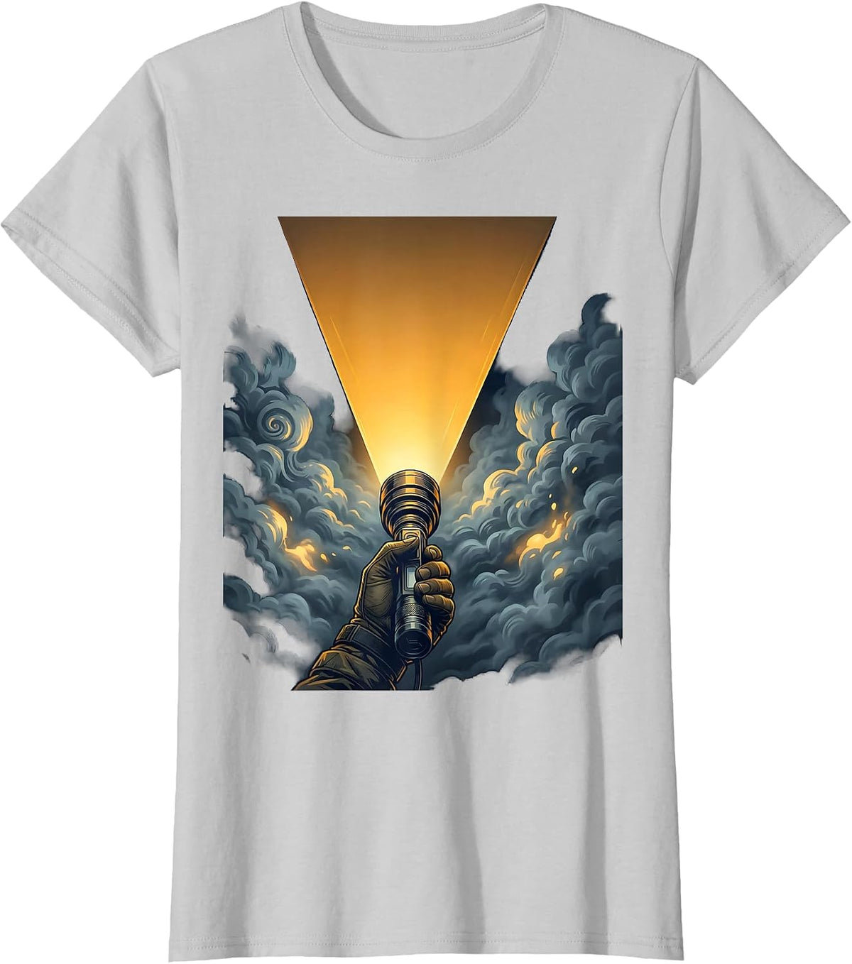 Police Flashlight Beam Through Fog Graphic T-Shirt - Silver Grey