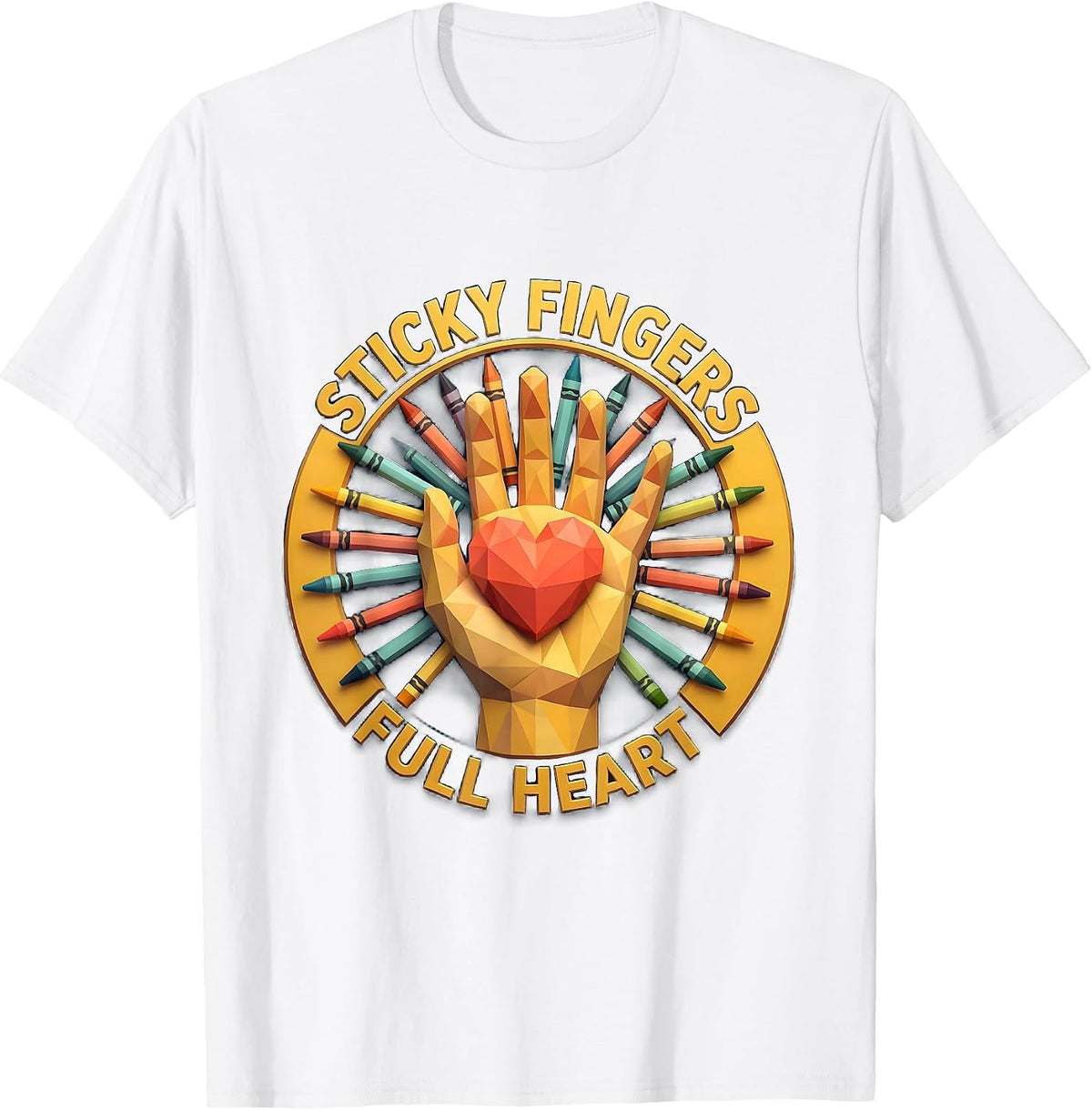 Men's Sticky Fingers Full Heart Preschool Teacher Design T-Shirt - White