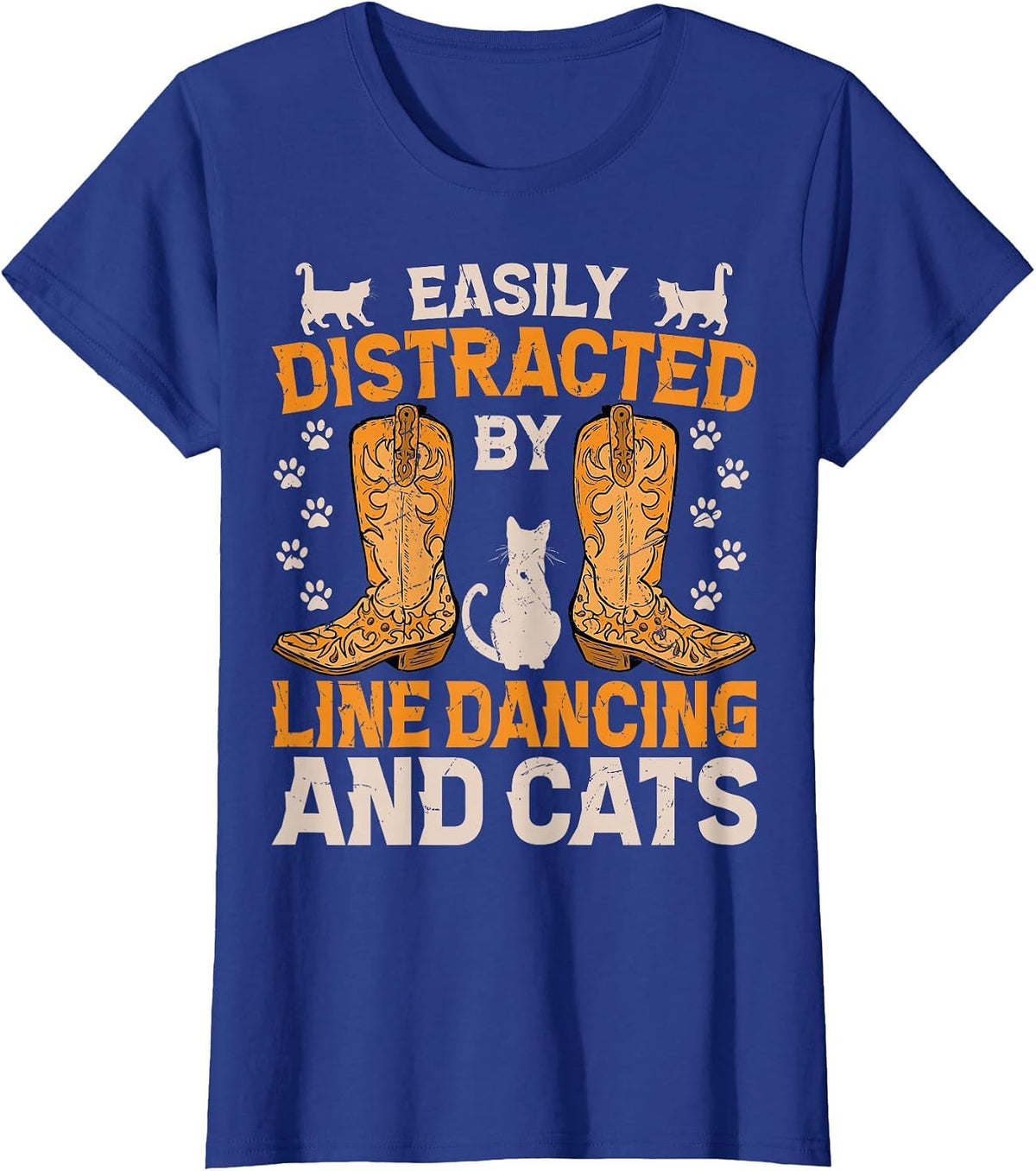 Easily Distracted by Line Dancing and Cats Funny Line Dance T-Shirt - Royal Blue