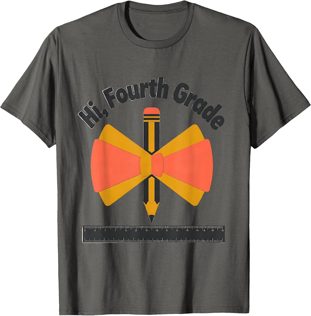 Hi, Fourth Grade Midcentury Modern Coquette Bow Back T-Shirt - Asphalt Grey