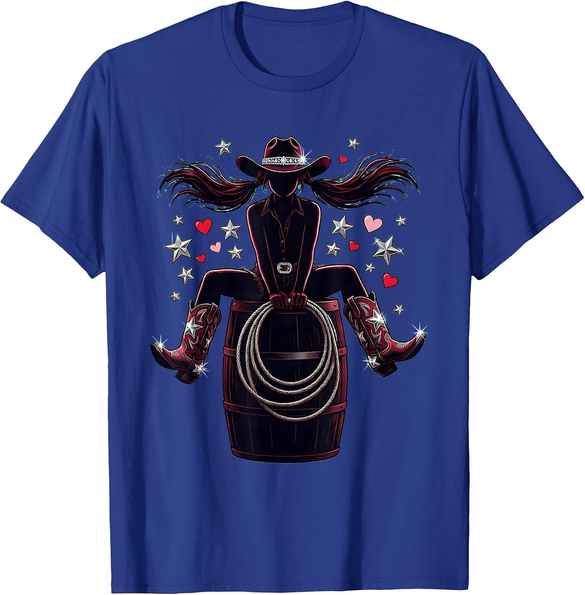 Young Cowgirl Barrel Racing Illustration T-Shirt - Royal Blue