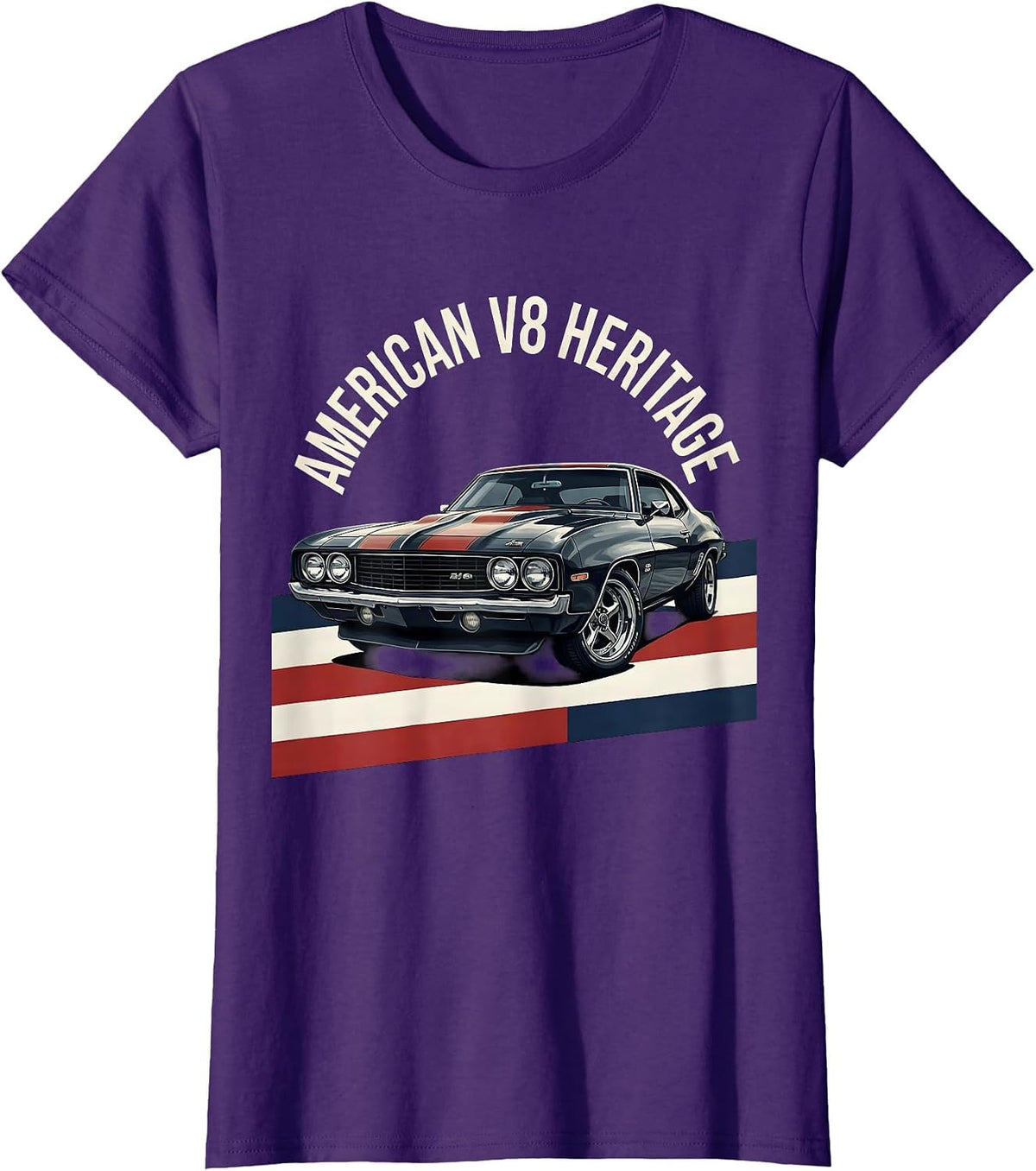 Women's American V8 Heritage Patriotic Vintage Muscle Car Enthusiast T-Shirt - Purple
