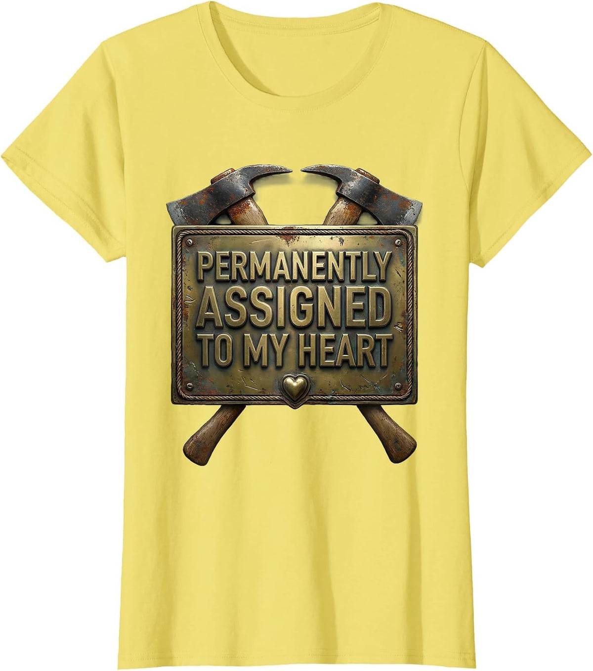Permanently Assigned To My Heart Vintage Firefighter Spouse T-Shirt - Lemon Yellow