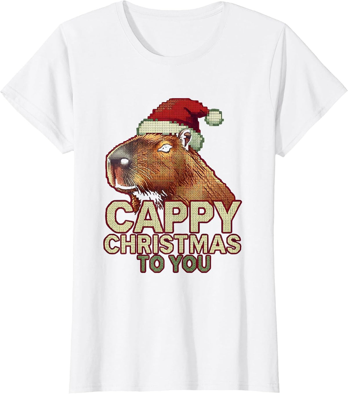 Cappy Christmas To You Cute Capybara Santa Hat Holiday Humor T-Shirt - White