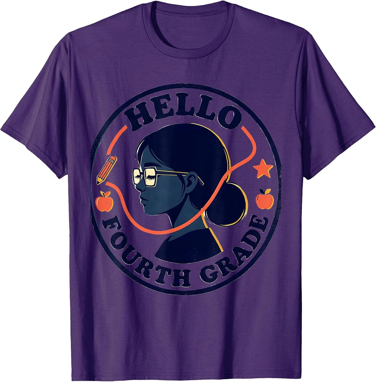 Men's Hello Fourth Grade Back To School Messy Bun Girls Teacher T-Shirt - Purple