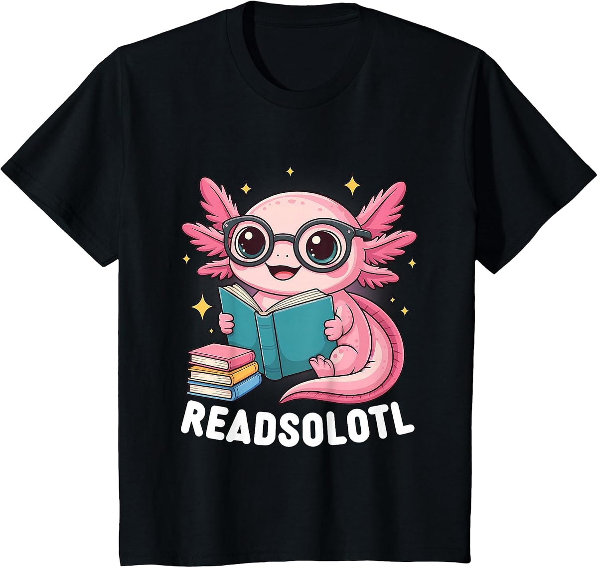 Readsolotl Kawaii Axolotl Funny Reading Book Lover T-Shirt - Black