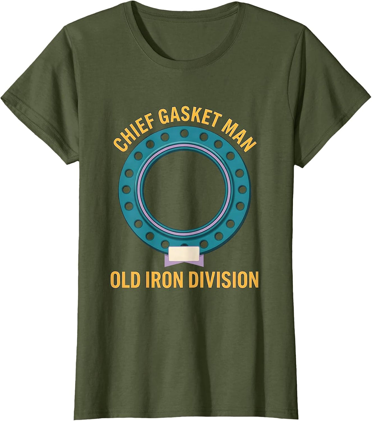 Women's Chief Gasket Man, Old Iron Division Vintage Classic Car T-Shirt - Olive Green