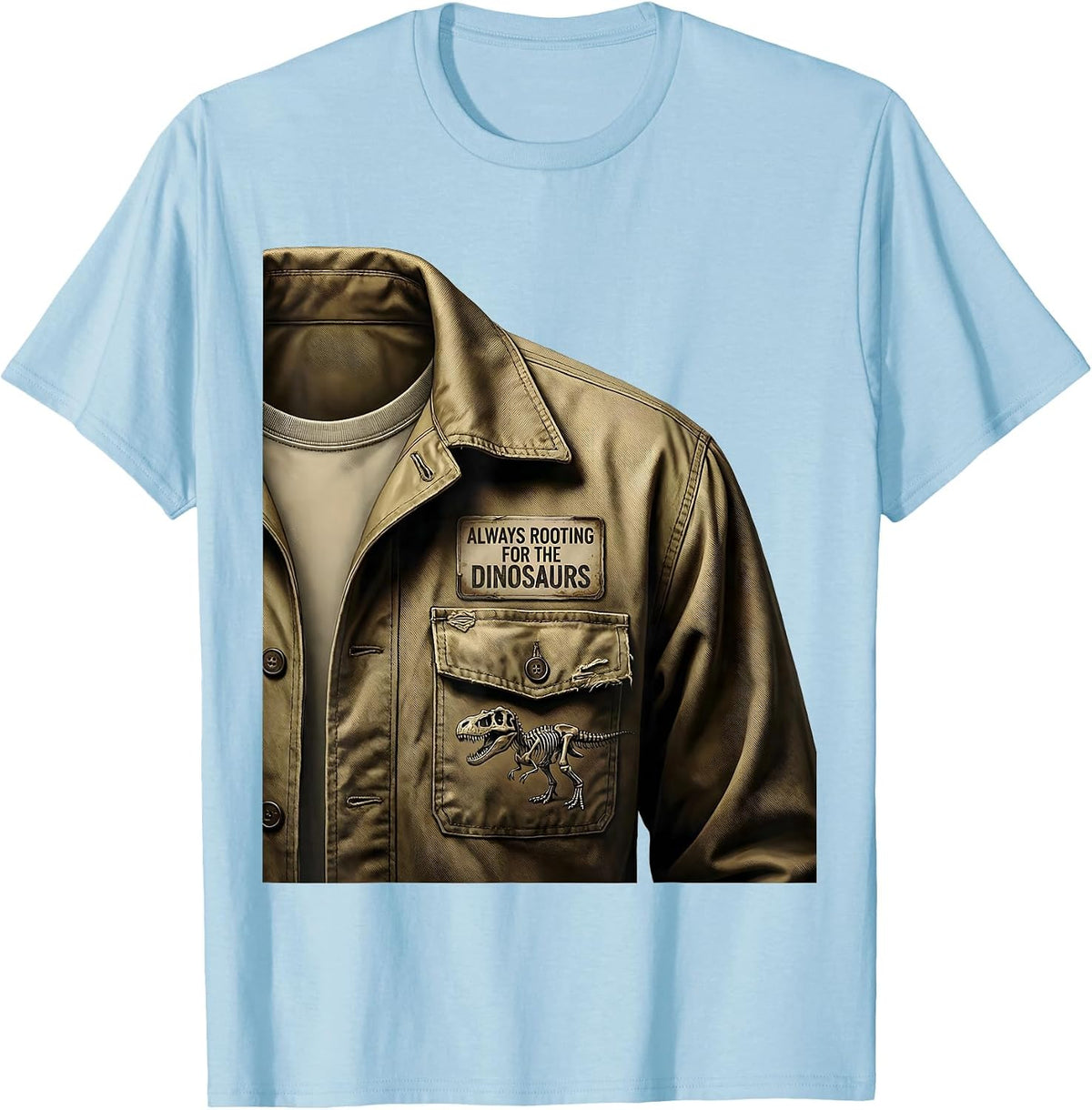 Men's Always Rooting For The Dinosaurs Funny Design T-Shirt - Baby Blue
