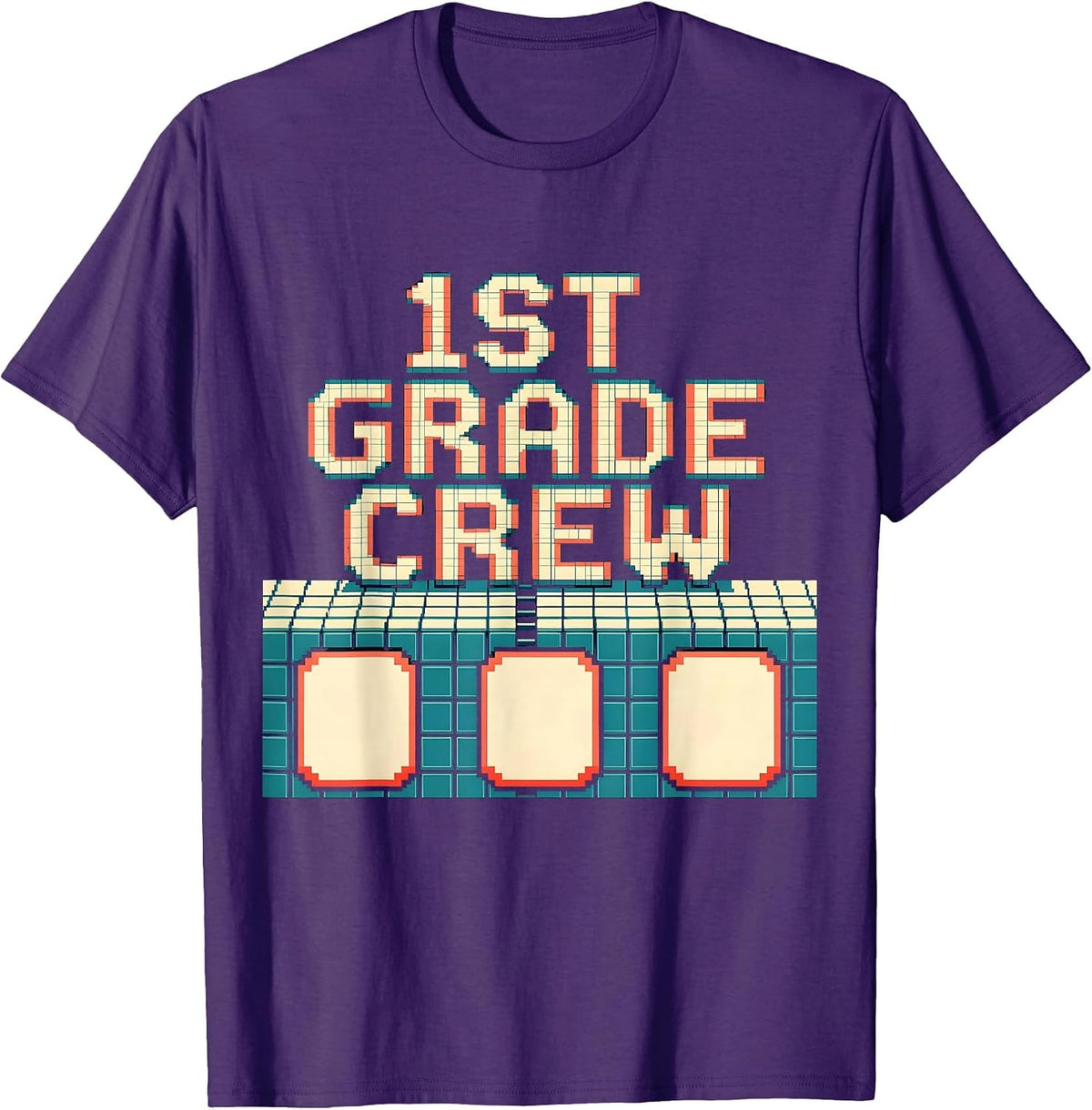 Men's 1st Grade Crew Pixel Art Back To School Grade Level Team T-Shirt - Purple