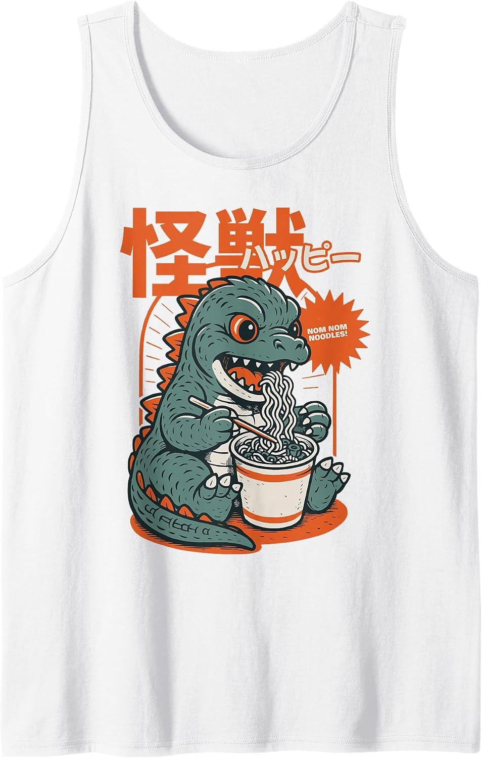 Cute Kaiju Dinosaur Ramen Noodles Funny Dino Japanese Anime Tank Top - White