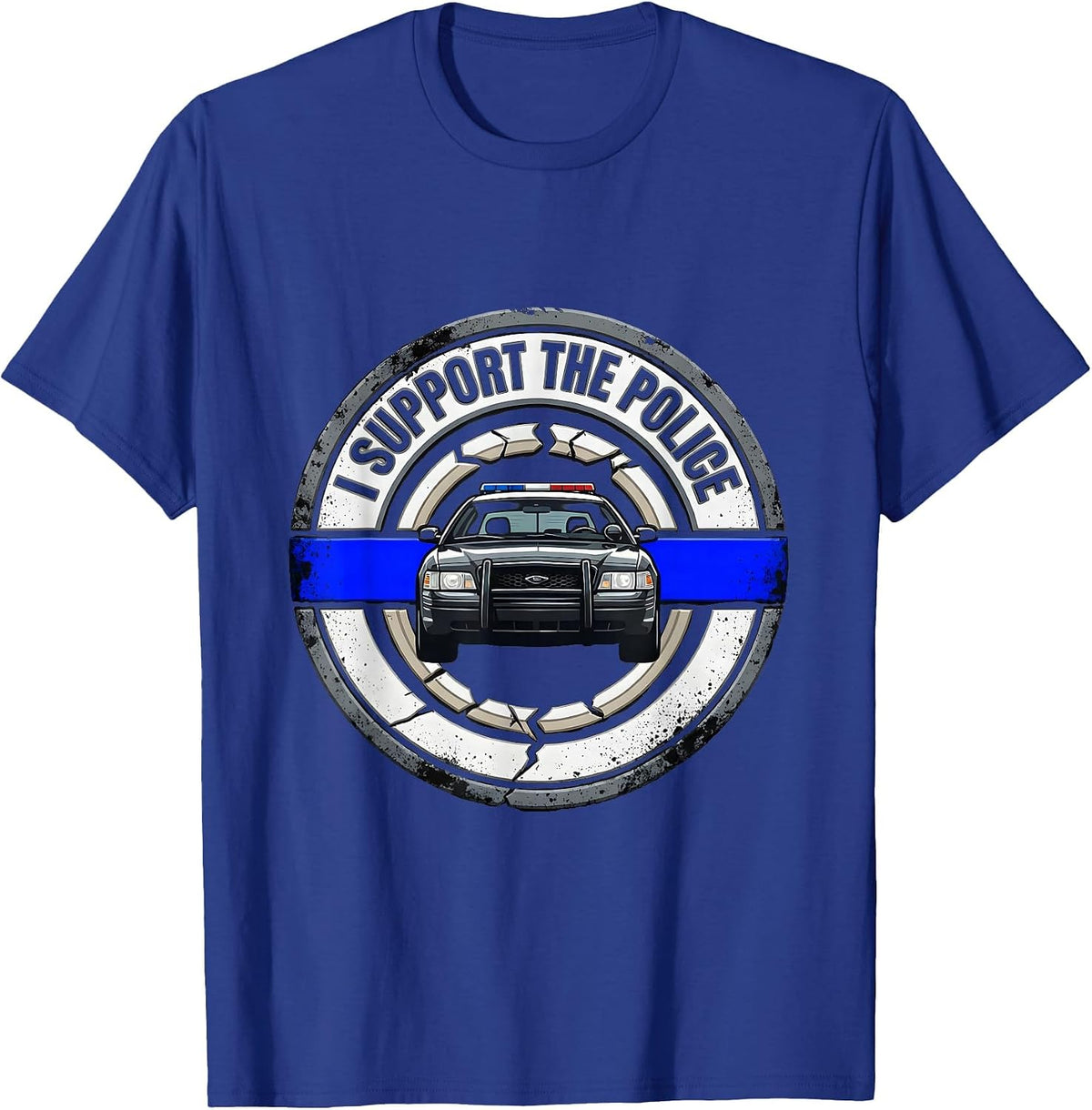 Men's I Support The Police Distressed Thin Blue Line Law T-Shirt - Royal Blue