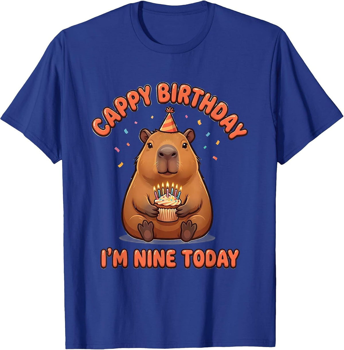 Cappy Birthday I'm Nine Today Kawaii Capybara 9th Birthday T-Shirt - Royal Blue