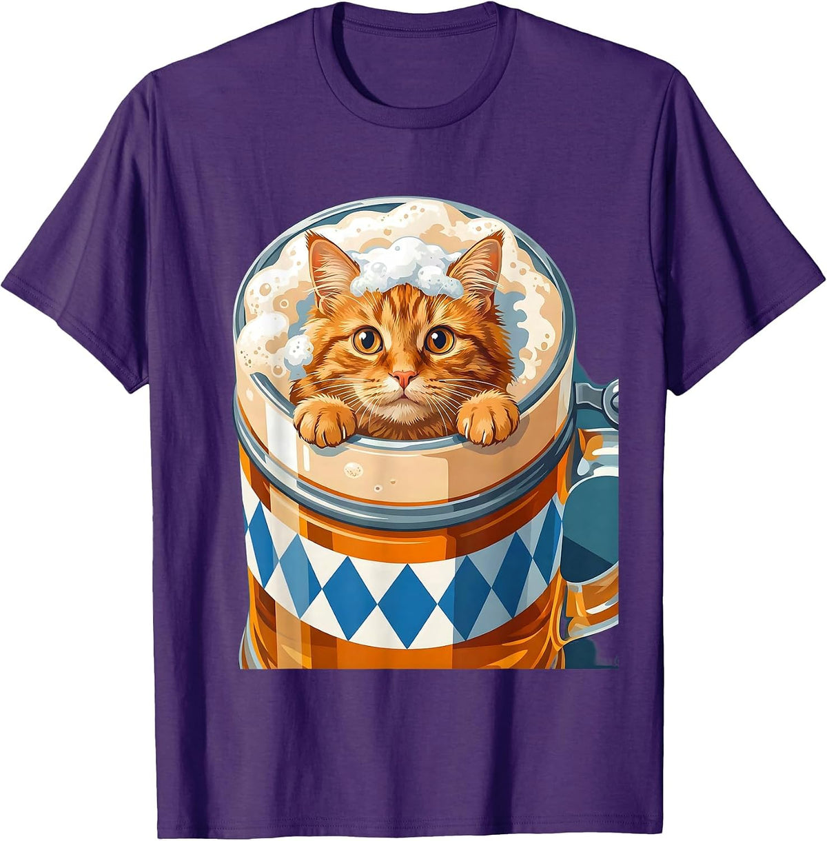 Men's Funny Oktoberfest Cat Peeking Into Beer Stein T-Shirt - Purple