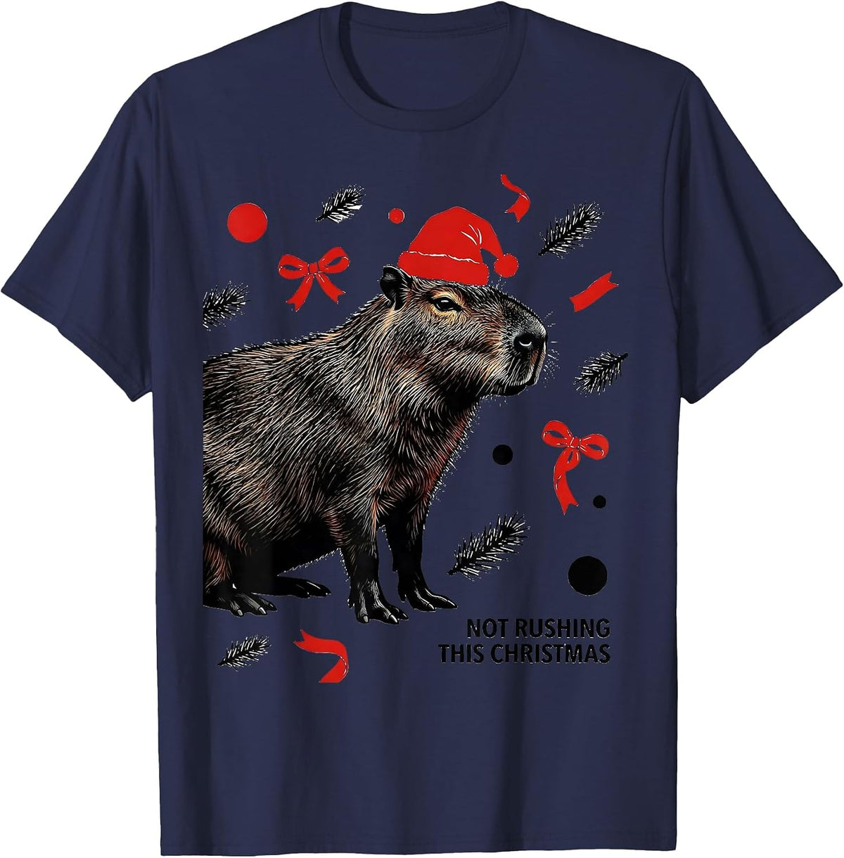 Not Rushing This Christmas Cute Capybara Holiday Humor T-Shirt - Navy Blue
