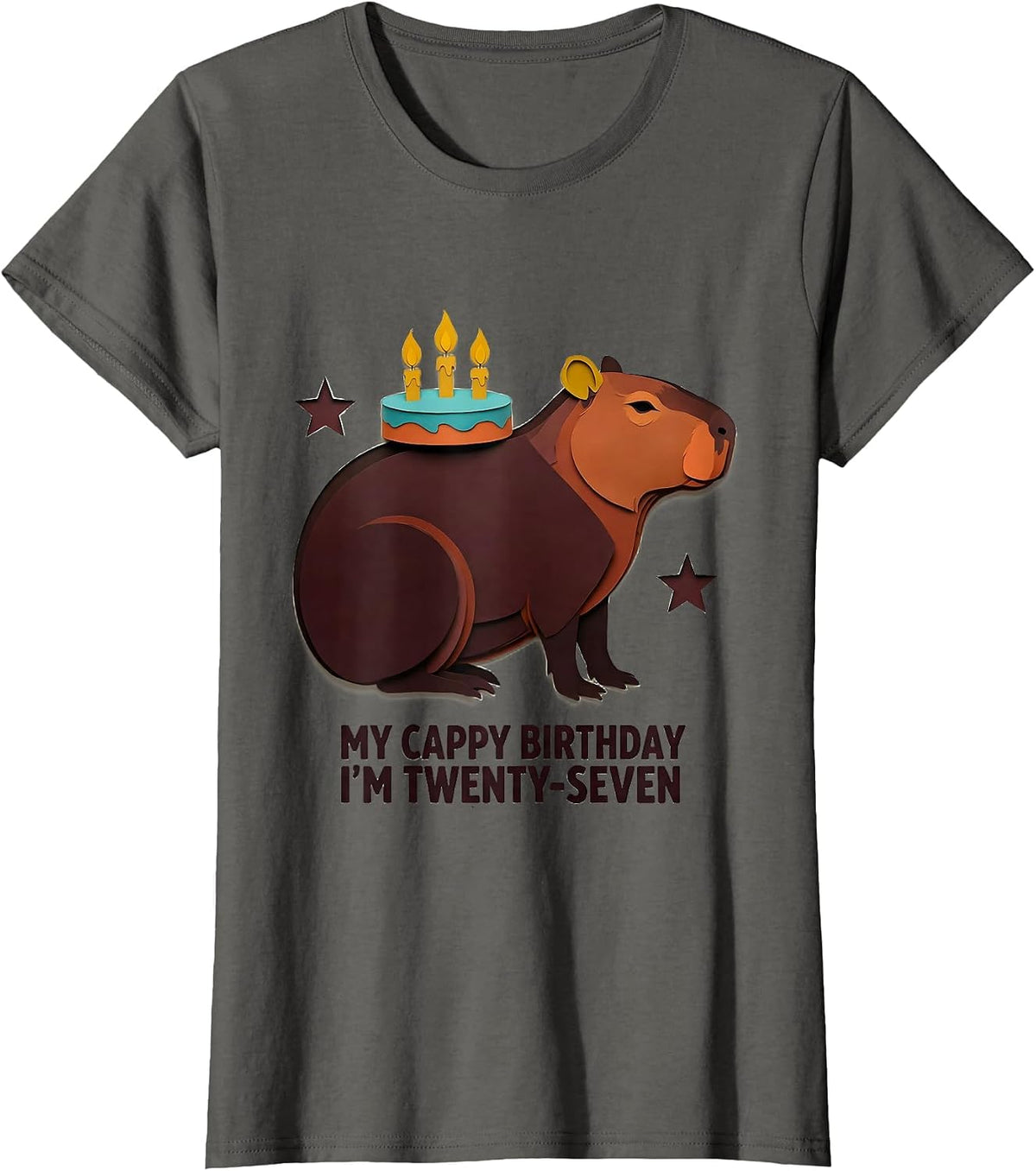 Women's My Cappy Birthday I'm Twenty-Seven Cute Kawaii Capybara T-Shirt - Asphalt Grey