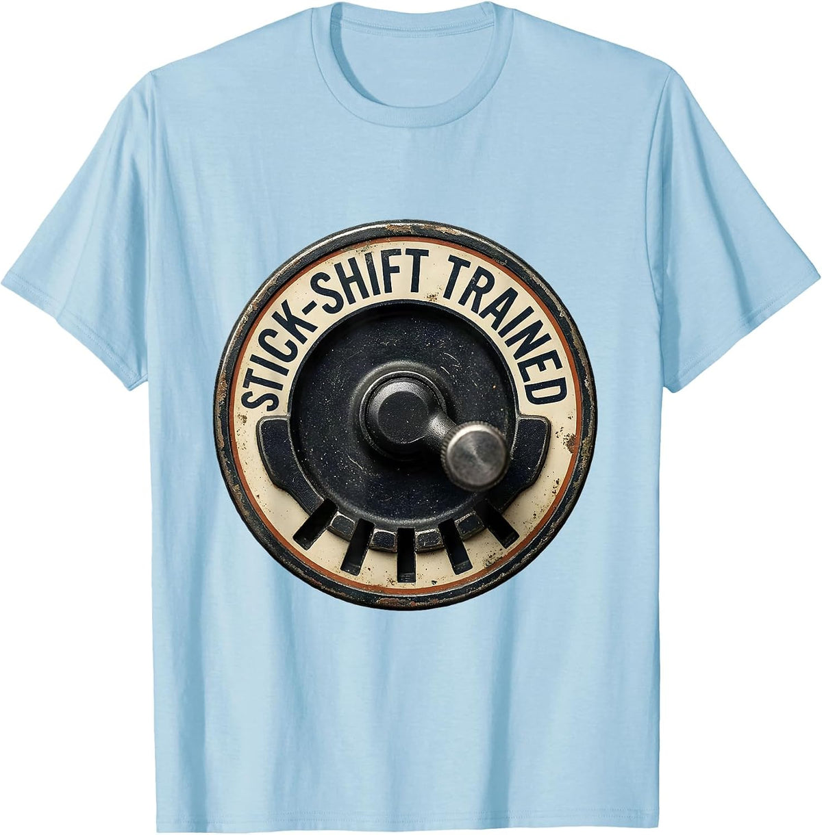Men's Stick-Shift Trained Vintage Manual Transmission Car Guy T-Shirt - Baby Blue