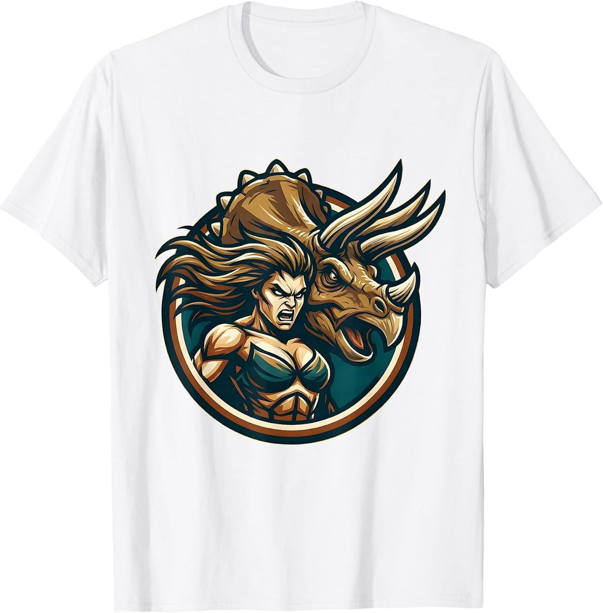 Men's Fierce Triceratops Charging Dinosaur Graphic T-Shirt - White