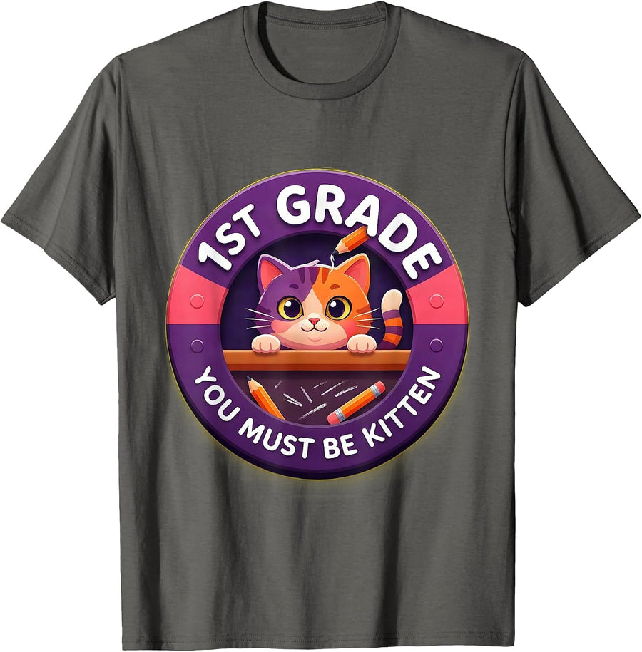 1st Grade You Must Be Kitten Cute Cat Lover Back To School T-Shirt - Asphalt Grey