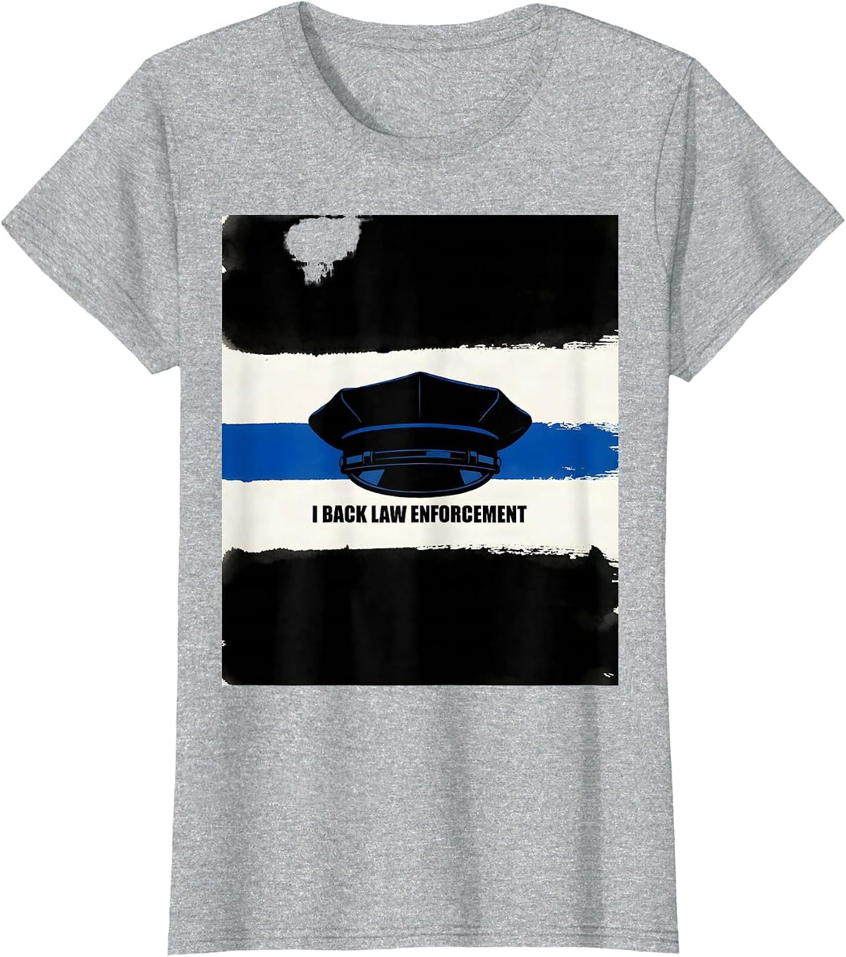 Women's I Back Law Enforcement Thin Blue Line Police Support T-Shirt - Heather Grey