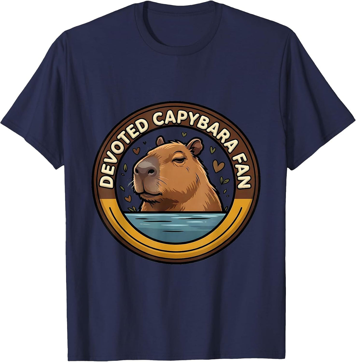 Devoted Capybara Fan Cartoon Humor Meme Lover T-Shirt - Navy Blue