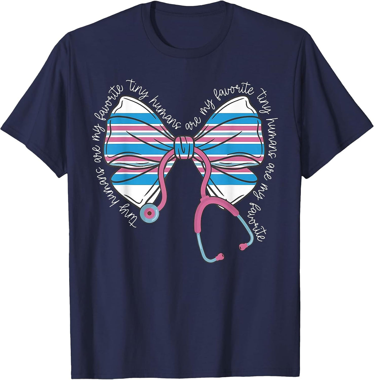 Pink Stethoscope Coquette Bow Baby Blanket NICU Nurse T-Shirt - Navy Blue