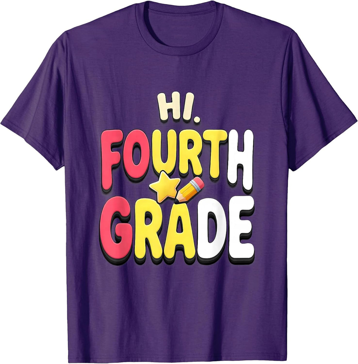 Men's Hi, Fourth Grade Playful Back to School Teacher Student T-Shirt - Purple