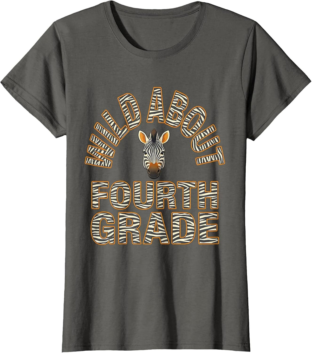 Women's Wild About Fourth Grade Playful Teacher Appreciation Animal T-Shirt - Asphalt Grey