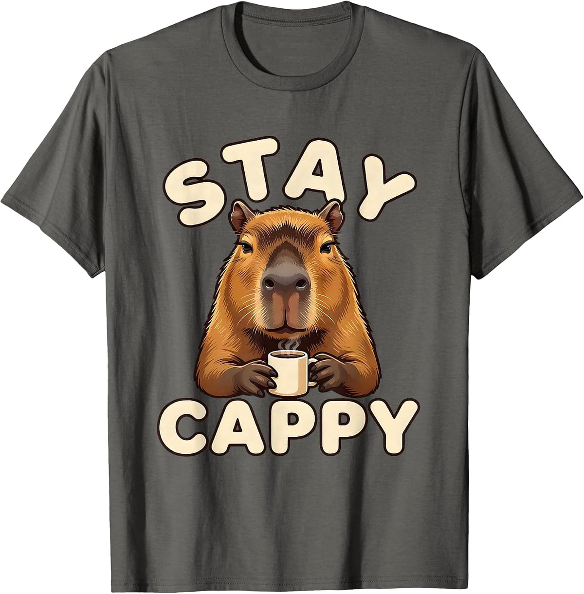 Stay Cappy Funny Capybara Meme Animal Humor Gift T-Shirt - Asphalt Grey