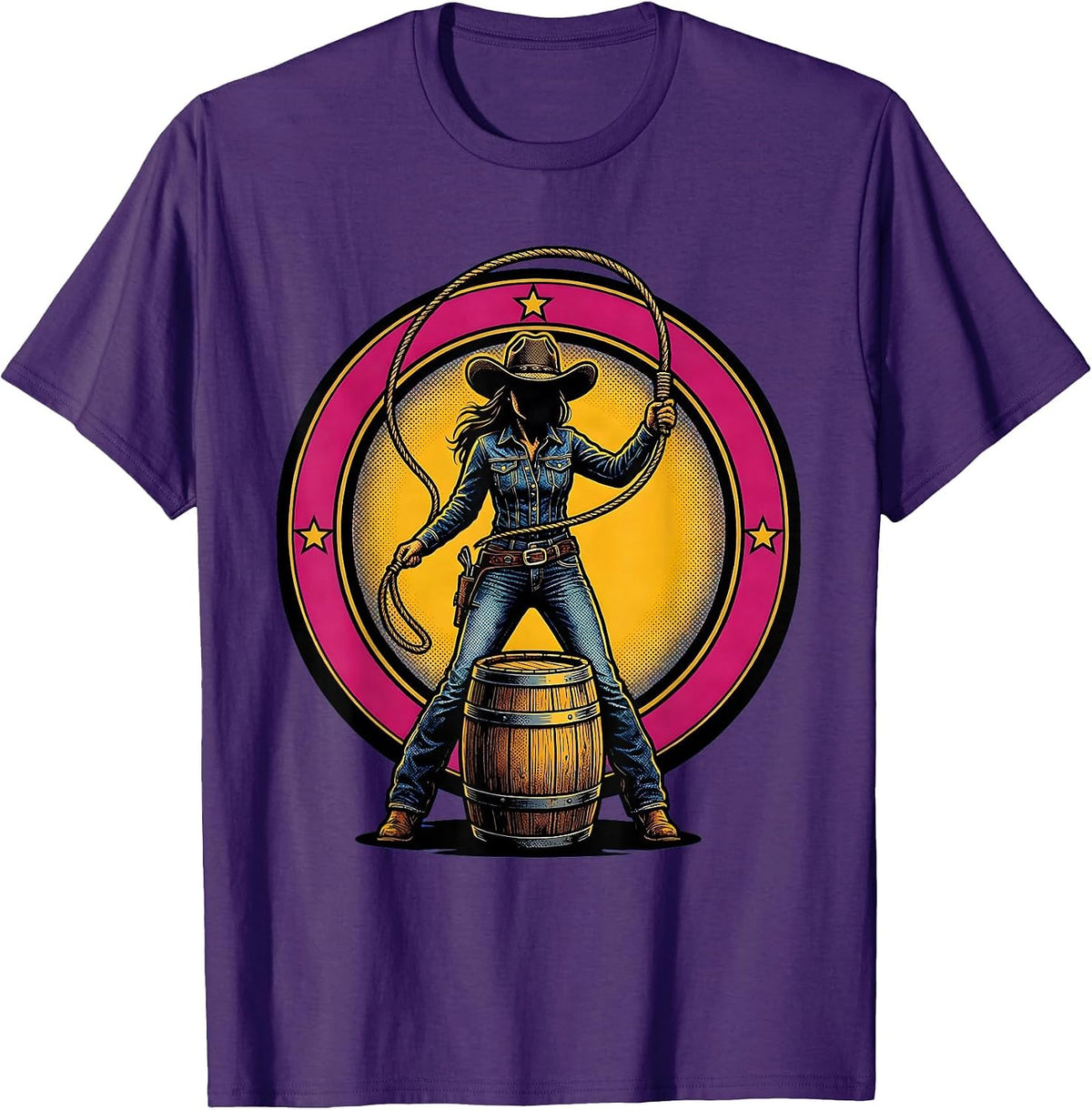 Cowgirl Lasso Beer Barrel Western Graphic T-Shirt - Purple