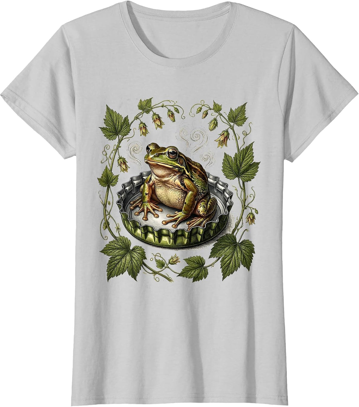 Frog Relaxing in Bottlecap Hot Tub Beer Art T-Shirt - Silver Grey