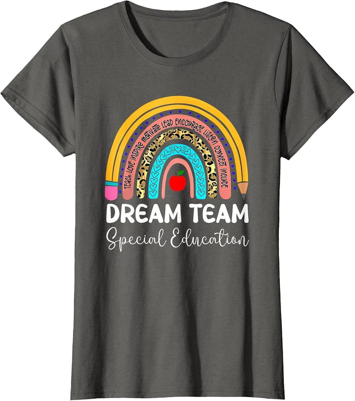 Dream Team Special Education Boho Rainbow Leopard SPED ECSE T-Shirt - Asphalt Grey