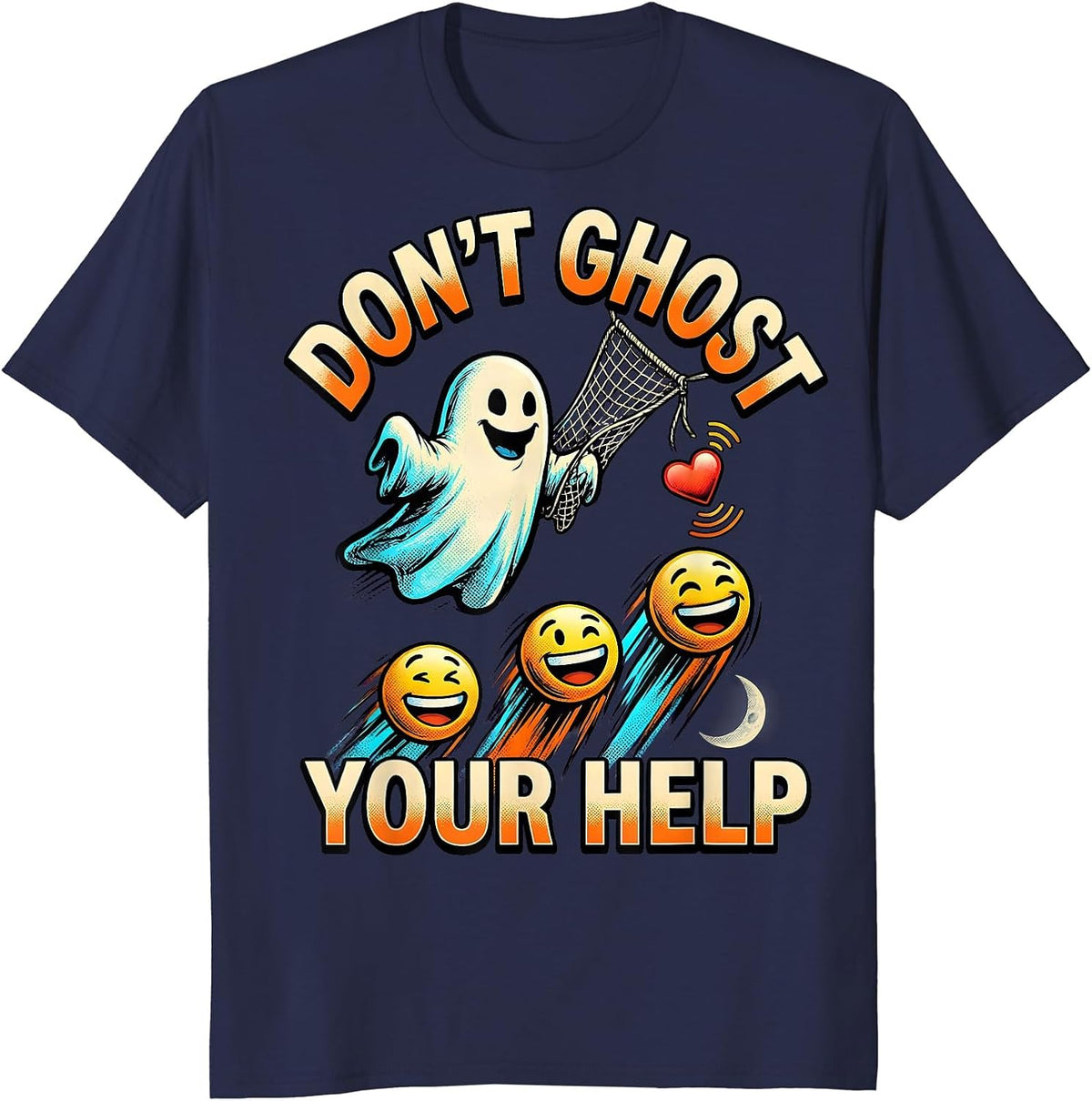 Don't Ghost Your Help Comic Book Mental Health Halloween T-Shirt - Navy Blue