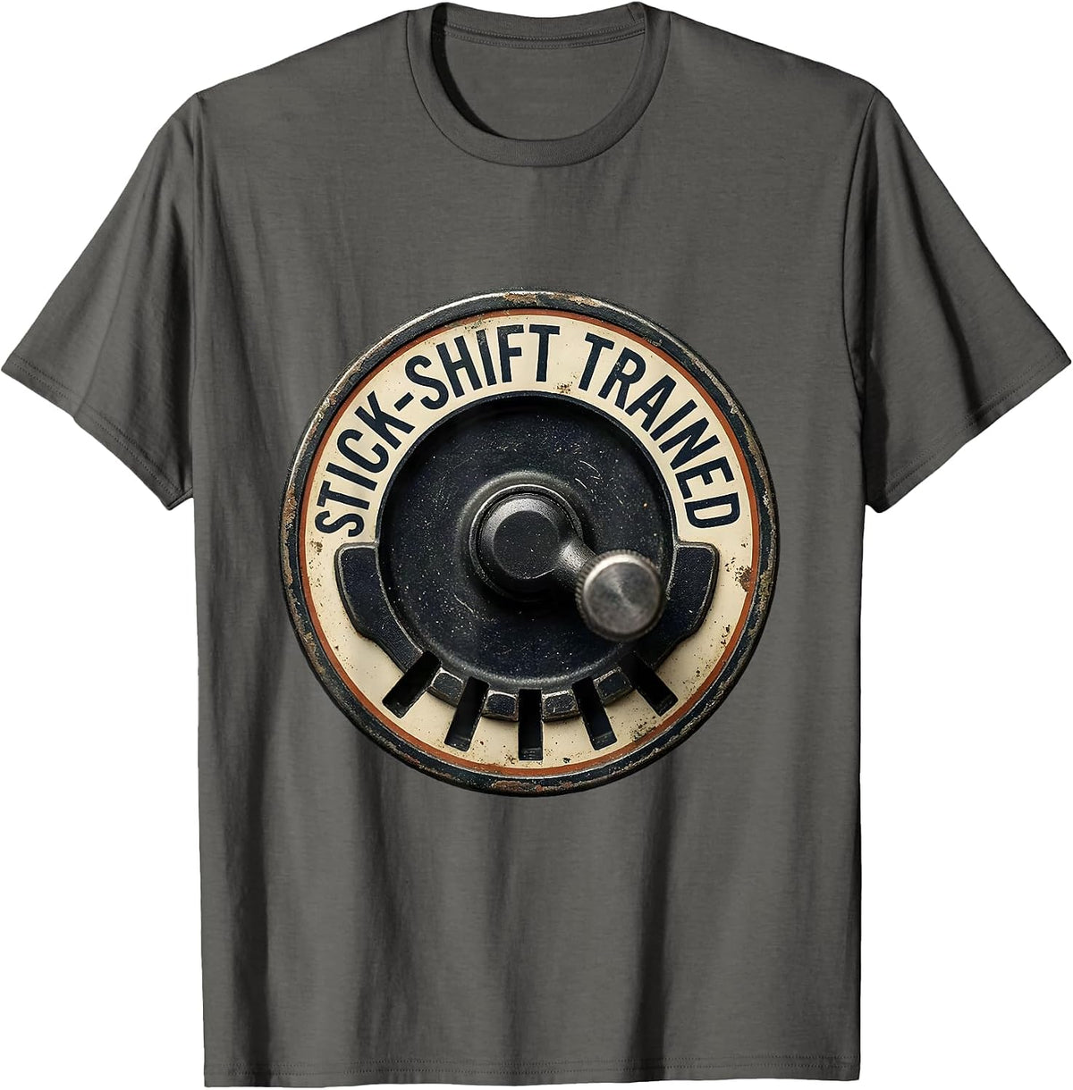 Men's Stick-Shift Trained Vintage Manual Transmission Car Guy T-Shirt - Asphalt Grey