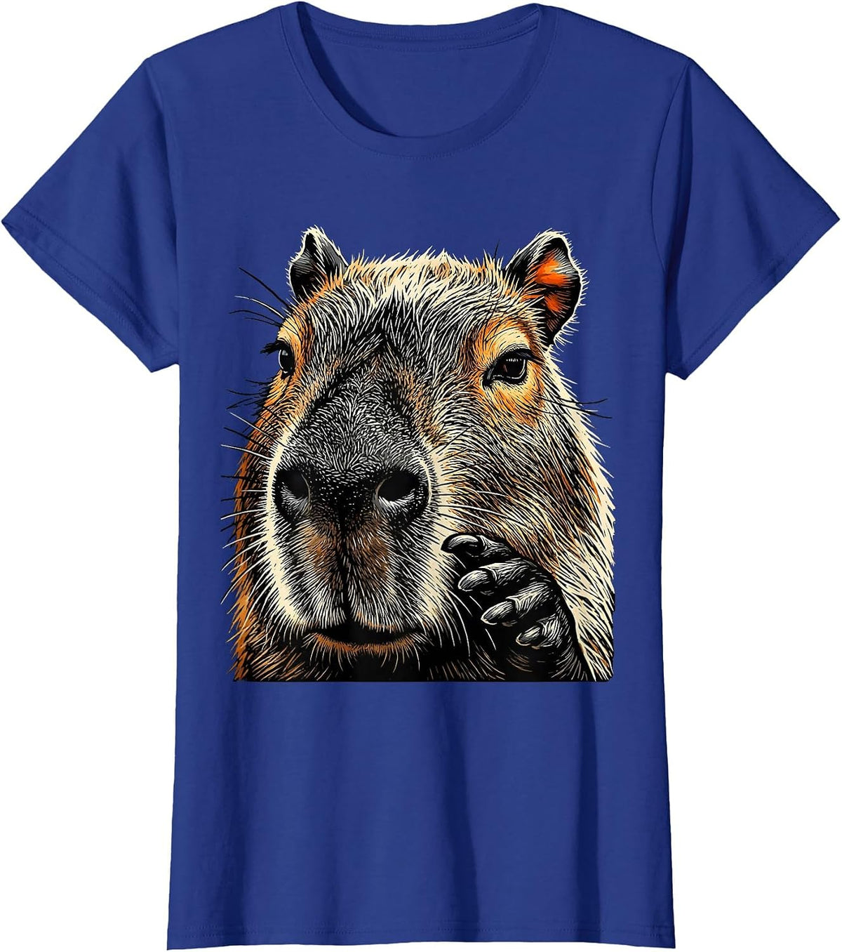 Women's Capybara Linocut Funny Animal Meme Gamer Humor T-Shirt - Royal Blue