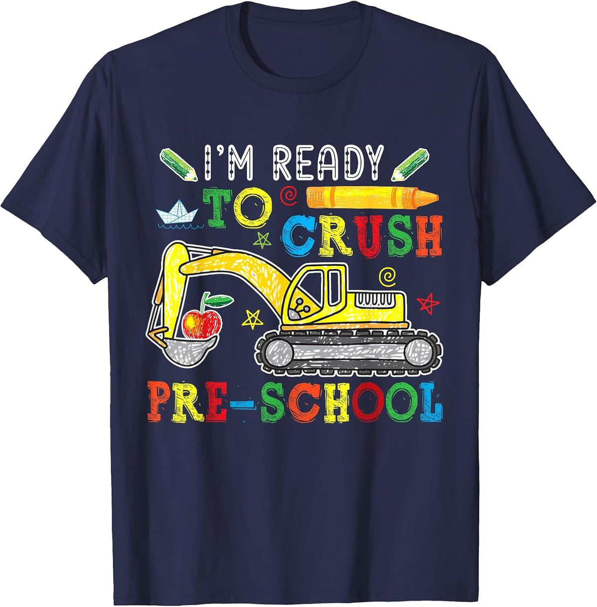 Boys Ready to Crush Pre-School Excavator Back to School Kids T-Shirt - Navy Blue