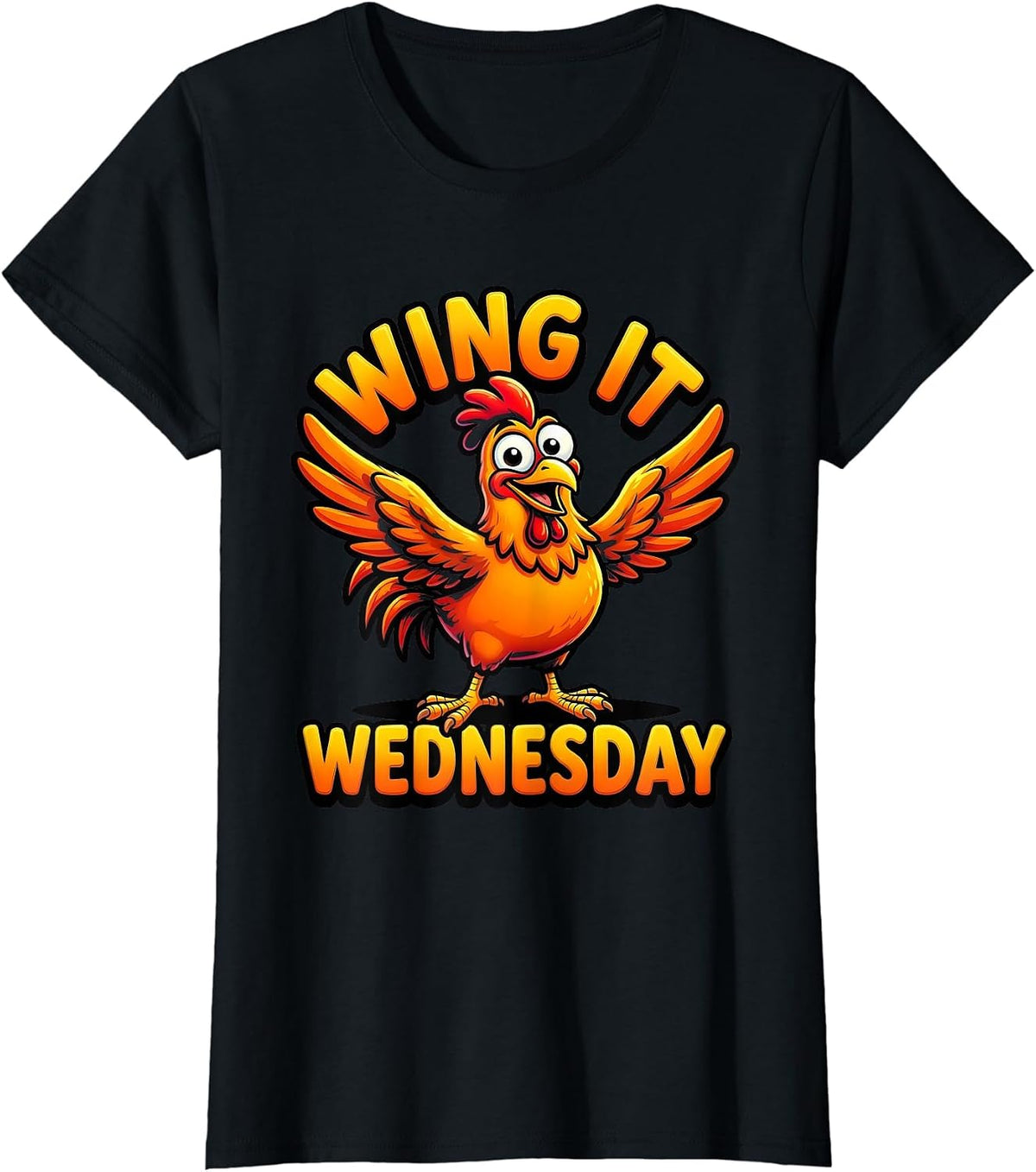 Wing It Wednesday Funny Chicken Design T-Shirt - Black